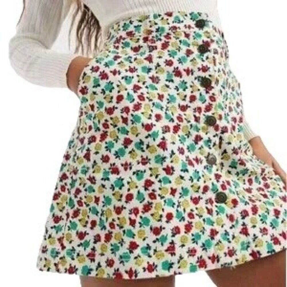 J. Crew Womens 4 Denim Floral Button Front Mini Skirt